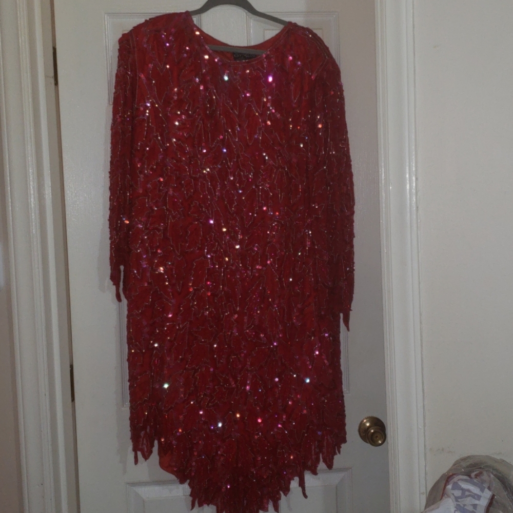 Red sequined dress